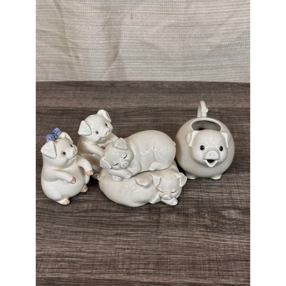 Vintage Fitz and Floyd Pig Set Salt Pepper Shakers Sugar Bowl And Cream Pitcher